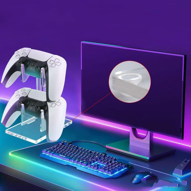 Game Controller Holder 2 Tiers - Universal Dual Controller & Headphone Stand, Acrylic Clear Display Stand Compatible with Nintendo Switch, Xbox, PS5, PS4 - Desk Mounts - Image 4