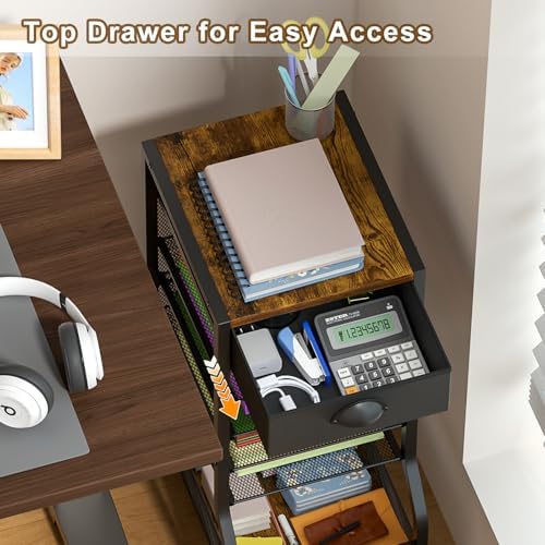 6-Tier Rolling File Cart with Drawer, Under Desk Storage with Paper Letter Sliding Trays, Standing File Organizer with Wheels, Slim Workspace Organizers for Office/Home/School/Study - Image 7
