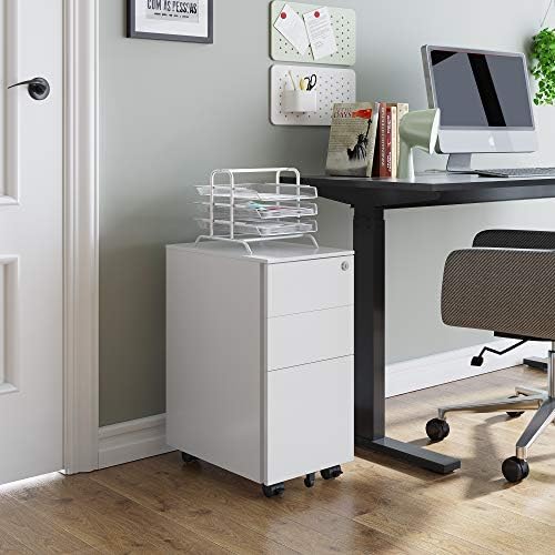 DEVAISE Slim File Cabinet with Lock, 3 Drawer Mobile Filing Cabinet for Legal/Letter/A4 Size, Fully Assembled Except Wheels, White - Image 2