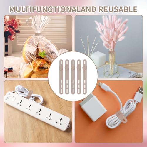 25 Pcs Silicone Cable Ties, Cable Ties Reusable, High Elasticity Cord Wraps for Electrical Cords, Cord Organizer for Earphone, Phone Charger(Khaki) - Image 7