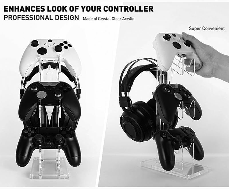 Controller Stand 3 Tiers , Universal Controller Holder Headphone Stand, Headset Holder, Acrylic Controller Display Stand Compatible with Xbox, PS5, PS4, NS - Ideal Desk Mount for Gamers,Transparent - Image 5