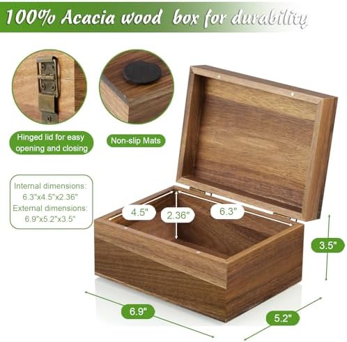 DRASTAR Keepsake Box, Acacia Wood Memory Box with Hinged Lids, Wooden Jewelry Box, Small Storage Box,3x5, 4x6 Decorative Card Box, Bridal Shower Gifts - Image 3