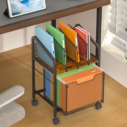 Rolling File Cabinet with Adjustable Dividers, Vertical Filing Cabinet with Storage Drawer on Lockable Wheels, Hanging File Organizer Beside Under Desk for Office, Home（Patent Pending） by Tiaoheka
