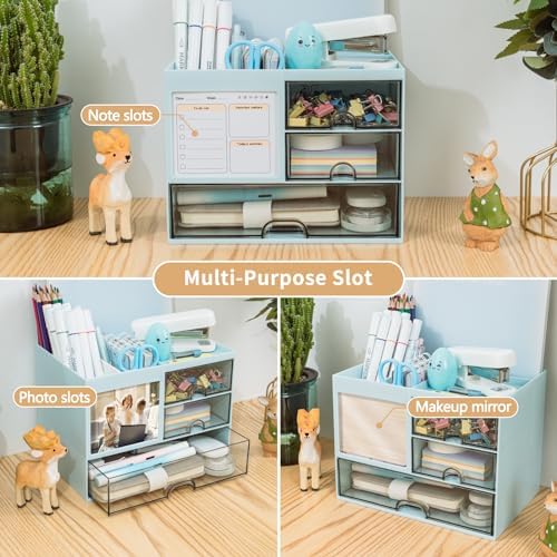 Desk Organizer with 3 Drawer, Multi-Functional Pencil Pen Holder for Desk, Desk Organizers and Storage with 8 Compartments, Desktop Organizer for Office Home Art Supplies (Blue) - Image 4