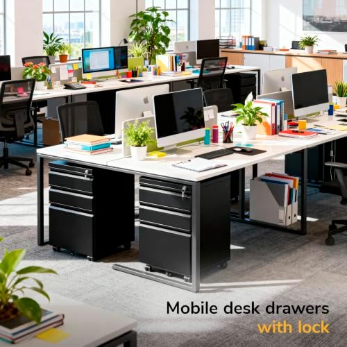 Mount-It! 3 Drawer File Cabinet with Lock and Wheels, Heavy-Duty Steel Rolling Drawer Cabinet, Fully Assembled Under Desk Filing Cabinet for Home Office Storage, 15.3" W x 19.75" D x 24.5" H, Black - Image 5