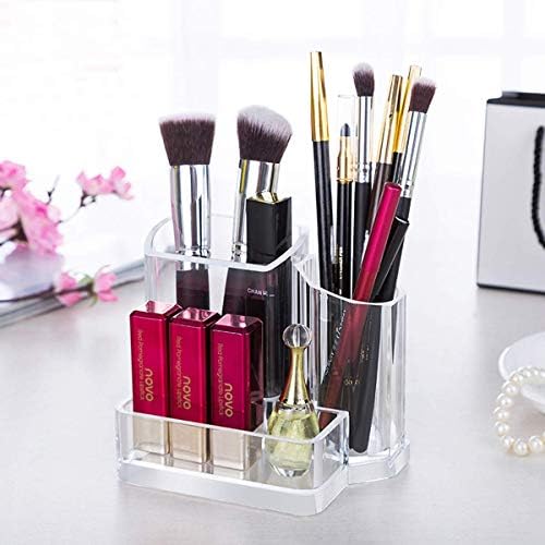Sooyee Acrylic Desk Supplies Cosmetic Organizer Holder, 3 Compartment Office Desktop Caddy, Multi-function Pen Pencil Cup Phone Remote Control Stationery Storage Box for Home, School, Classroom, Clear - Image 4
