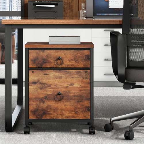 HOOBRO File Cabinet, 2-Drawer Vertical Mobile Office Cabinet, Rolling Printer Stand, for A4/Letter Size Files, Nonwovens Drawer, for Home Office, Rustic Brown BF21WJ01G1 - Image 2