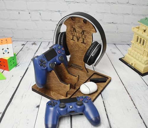 Wooden Headphone and Controller Stand, Personalized Gift, Headset Stand, Headphone and Gaming Controller Holder, Christmas Gift for Gamers - Image 7