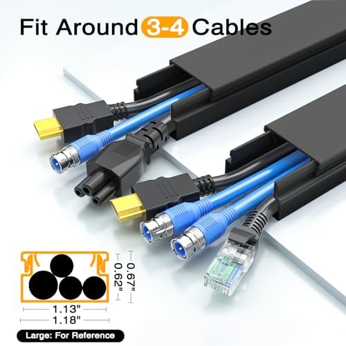 Delamu Wire Covers for 3-4 Cords on Wall, 56.7in Cord Hider, Premium Cable Hider Cord Covers for Wires, Paintable Cable Management Wire Hiders for TV, Cable Cover Raceway Kit, W1.18x H0.6in, Black - Image 3