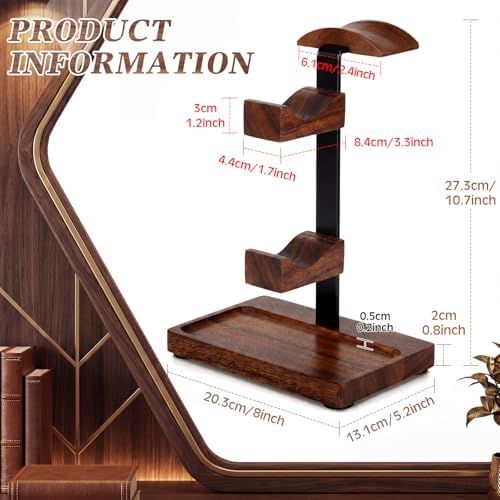 Headphone Stand with Controller Holder, Deep Walnut - Image 2