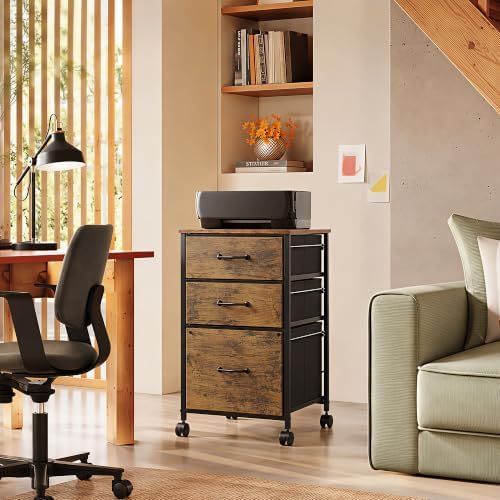 DEVAISE 3-Drawer Mobile File Cabinet, Rolling Printer Stand, Rustic Brown - Image 2