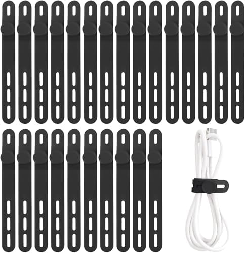 25 Pcs Silicone Cable Ties, Cable Ties Reusable, High Elasticity Cord Wraps for Electrical Cords, Cord Organizer for Earphone, Phone Charger(Black) by Oligei