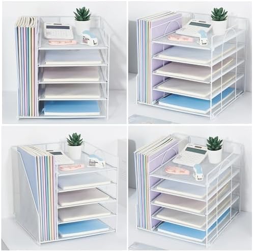 Desk Organizers and Accessories, 5-Tier Paper Letter Tray Organizer with File Holder, Desktop Organizer for Office Supplies (White) - Image 6