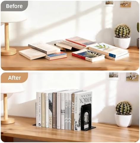3 Pairs Book Ends, Heavy Duty Bookends for Shelves, Black - Image 5