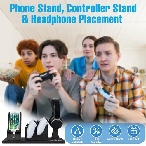Unique Gift for Gamers, Game Room Decor. Unique Gaming Organizer with Headset Holder, Rotatable Phone Stand & Controller Stand. Wooden Gaming Gadget for Gaming Desktop, Streamer, Teenage Boy - Image 3