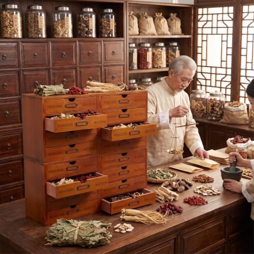 Wesiti 16 Drawers Wooden Apothecary Cabinet, Vintage Desktop Organizer - Image 2