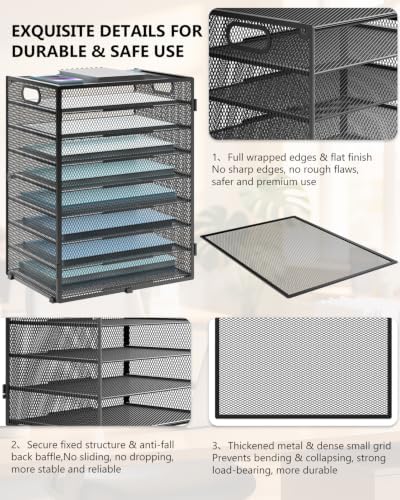 WALI Desk File Organizer, 9 Tier Desktop Paper Letter Tray Organizer with Handle, Office Desk Accessories & Workspace Organizers for Office, Home, School Supplies, 1 Pack, Black - Image 5