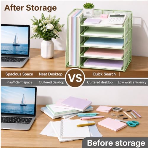 Desk Organizer, 5-Tier Paper Organizer Letter Tray, Green - Image 5