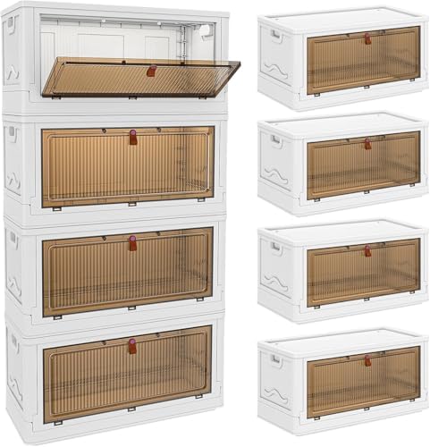 4 Tier Plastic Storage Bins with Lid 102QT, Stackable Storage Containers with Wheels, Folding Storage Boxes, Stackable Storage Bins, Organizers and Storage for Living Room - Image 2
