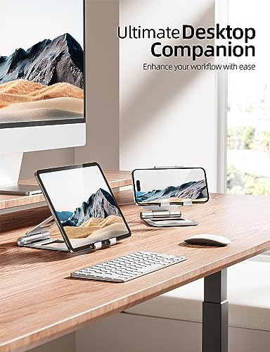 Nulaxy Dual Adjustable Foldable iPad Stand, Full Aluminum, Silver - Image 5