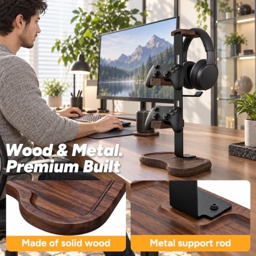 Solid Wood Controller Holder and Headphone Stand,controller holder for desk - Image 4