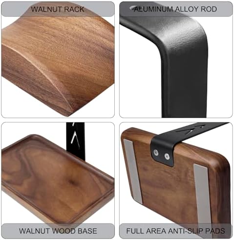 GEVO Headphone Stand, Walnut Wood Headset Stand with Controller Holder - Image 6