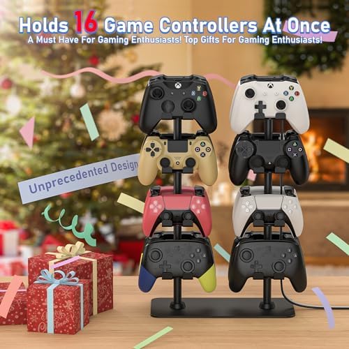 MANMUVIMO Controller Holder for 16 Xbox PS5 PS4 Gaming Controller, Video Game Controller Holder Headphone Stand for Desk, Gamer Gifts for Men, Gaming Room Accessories Maximum Organizer Rack - Image 4