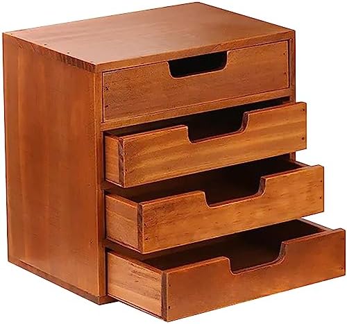 4 Drawer Desktop Storage Organizer in Modern Wood Design (9.8”x6.9”x 9.8”) 4-Drawer Stackable Drawer Unit - Vanity Accessories Organizer (1-Pack) by Woodaholic