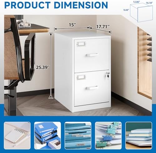 2 Drawer File Cabinet with Lock Vertical Filing Storage Office Home Steel Vertical File Cabinets for Letter Size File Cabinet Locked,Assembly Required - Image 3