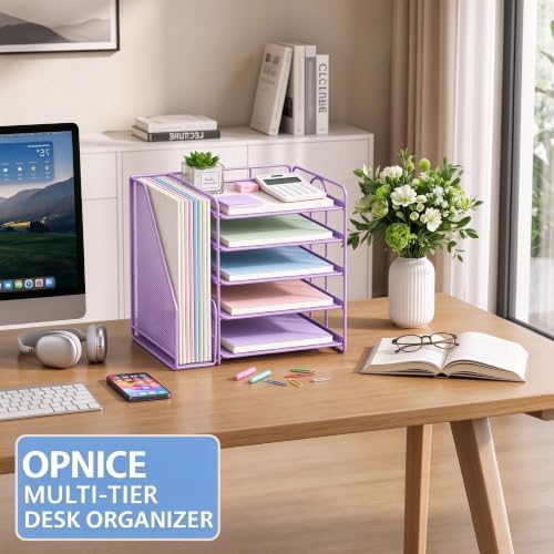 Desk Organizer, 5-Tier Paper Organizer Letter Tray, Purple - Image 4