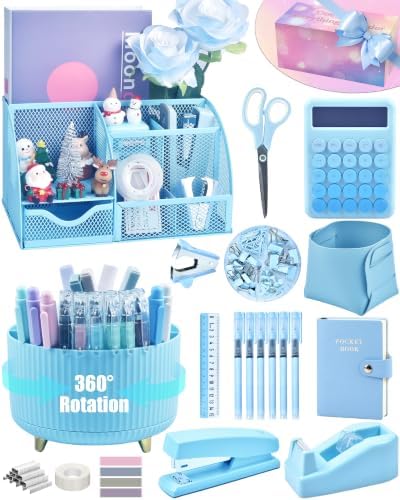 Blue Desk Accessories 21-Piece Office Supplies Gift Set by StyleYourDeskinOneColor