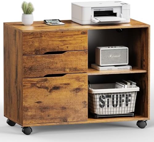 DUMOS File Cabinet with 3 Drawers, Wood Under Desk Storage Printer Stand by DumosLifestyle