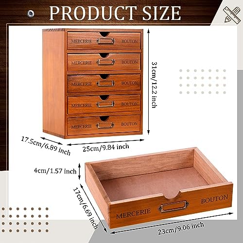 Wesiti Wooden Desk Organizer, 5 Drawers, Vintage Makeup Cabinet, Brown - Image 3