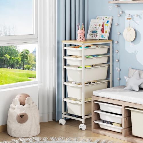 Slim Rolling Cart with 5 Drawers, Metal Utility Storage Cart - Image 5