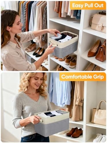 BALEINE 2 Pack Fabric Closet Storage Bins for Shelves, Linen Closet Organizers and Storage, Decorative Baskets for Organizing, Shelf, Clothes, Home, Office (Grey, 12"x8"x8") - Image 5