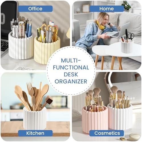 Desk Organizer, 360° Rotating Pen Holder for Desk, Pencil Cup with 7 Compartments Storage Box Caddy for Kids, Office, School, Home (Pink) - Image 2