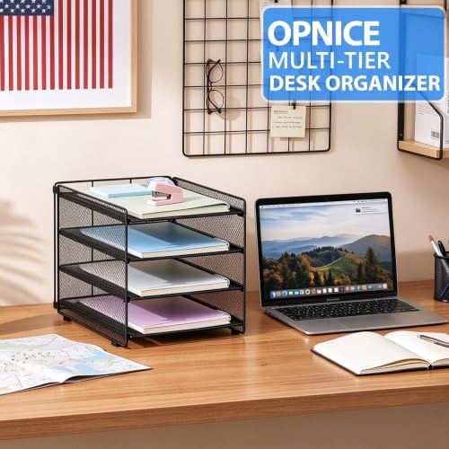 Desk Organizer, 4-Tier Paper Organizer Letter Tray, Black - Image 3