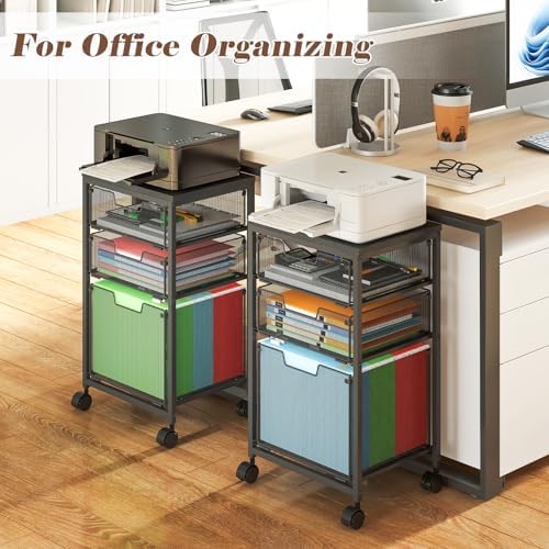 Rolling File Cart with 3 Drawers, Filing Cabinet, Hanging Folder Holder Organizer with Wheels, Under Desk Storage Utility Cart, File Cabinet Printer Stand for Home Office, Black - Image 5