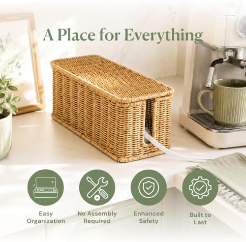 Cable Management Box, Handmade Rattan Cord Organizer for Power Strip - Image 3