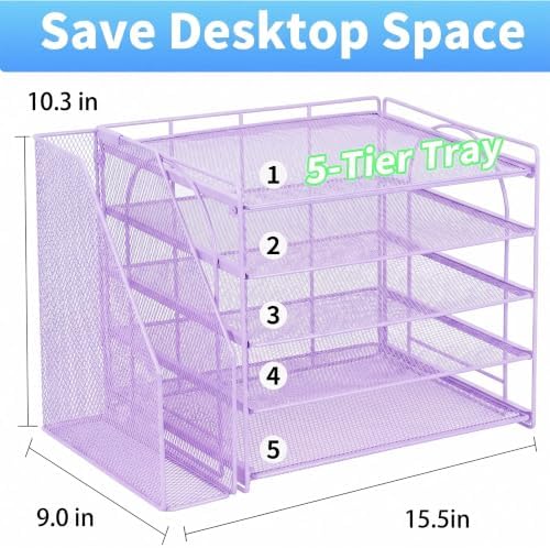 Desk Organizer, 5-Tier Paper Organizer Letter Tray, Purple - Image 2
