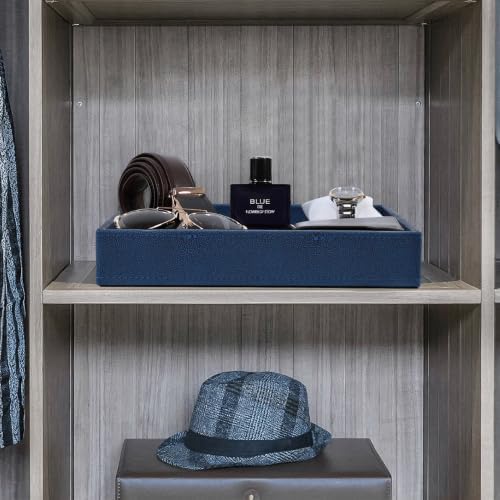 HofferRuffer Faux Leather Vanity Tray, Elegant Desktop Storage Organizer, Decorative Catchall for Perfume, Bathroom Valet, Nightstand or Dresser, 10.2 x 8.4 x 1.8 inches (Dark Blue) - Image 3