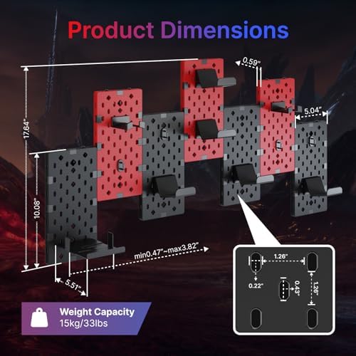 PEGZONE Controller and Headphone Holder Wall Mount, 7pcs, Black & Red - Image 6