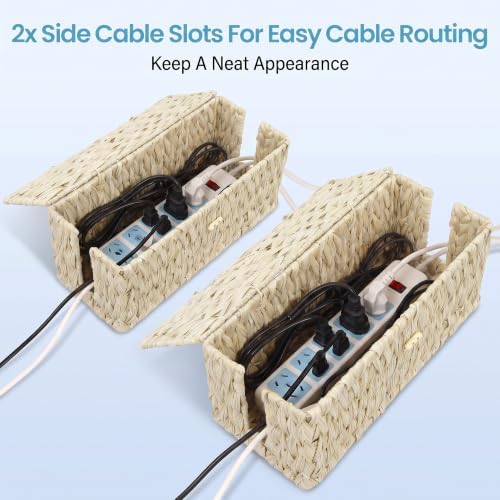 efluky Set of 2 Plastic Cable Management Box, Hand-Woven Cord Organizer with 2 Open Slots, Decorative Cord Box to Hide Power Strip, USB Wires & Charger for Home & Office - Image 4