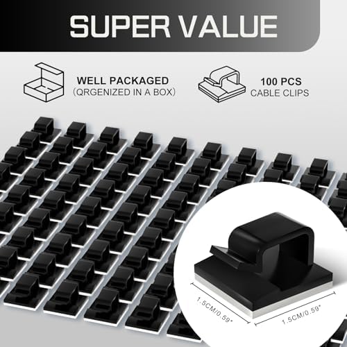 KGROTE 100PCS Cable Clips, Adhesive Wire Clips Strong Cord Clips Wire Holders, Cable Management Clips for Desk, Wall, Car, TV, Ethernet Cable (Black, Small) - Image 2