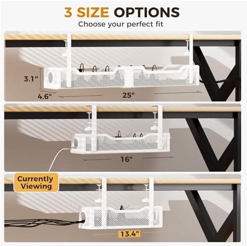 Under Desk Cable Management Tray, 13.4" Metal Cord Organizer, White - Image 5