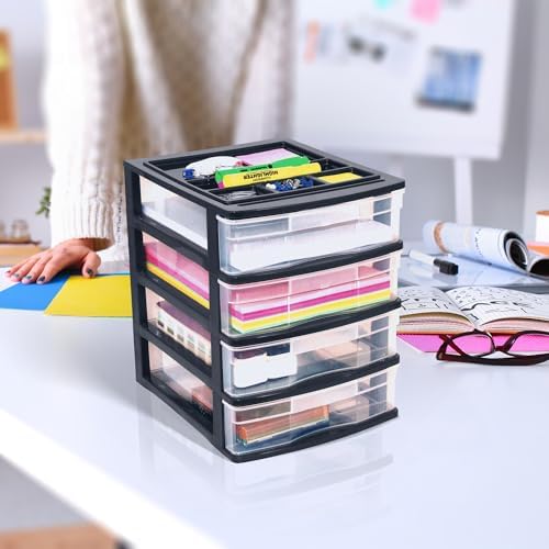 Gracious Living 4-Drawer Desktop/Countertop Organizer, Black/Clear, 4 Pack - Image 2