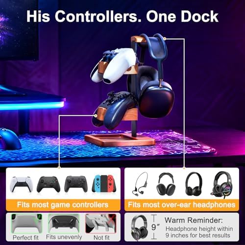 Solid Wood Controller Holder and Headphone Stand, Controller Stand for Desk - Image 4