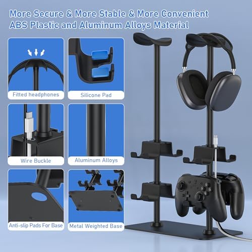 MANMUVIMO Headset Stand Controller Holder for 2 Headset and 8 Controller, Headphone Stand Gaming Controller Holder for PS5 Xbox Airpods Beats Bose, Gaming Room Accessories, Gamer Gifts for Men - Image 3