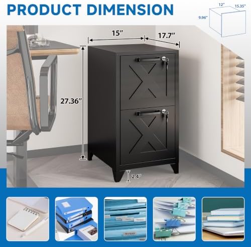 File Cabinet with Lock Vertical Filing Storage Cabinet Office Home Steel for Letter Size File Cabinet Locked,Assembly Required - Image 3