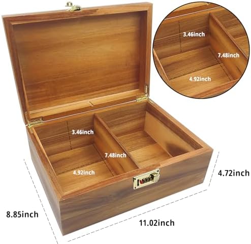 Large Wood Box Decorative Acacia Wooden Storage Box with Combination Lock With Adjustable Divider Wooden Keepsake Box with Hinged Lid Chest Stash Boxes Decorative Lockable Chest Box(Secret Grid) - Image 7